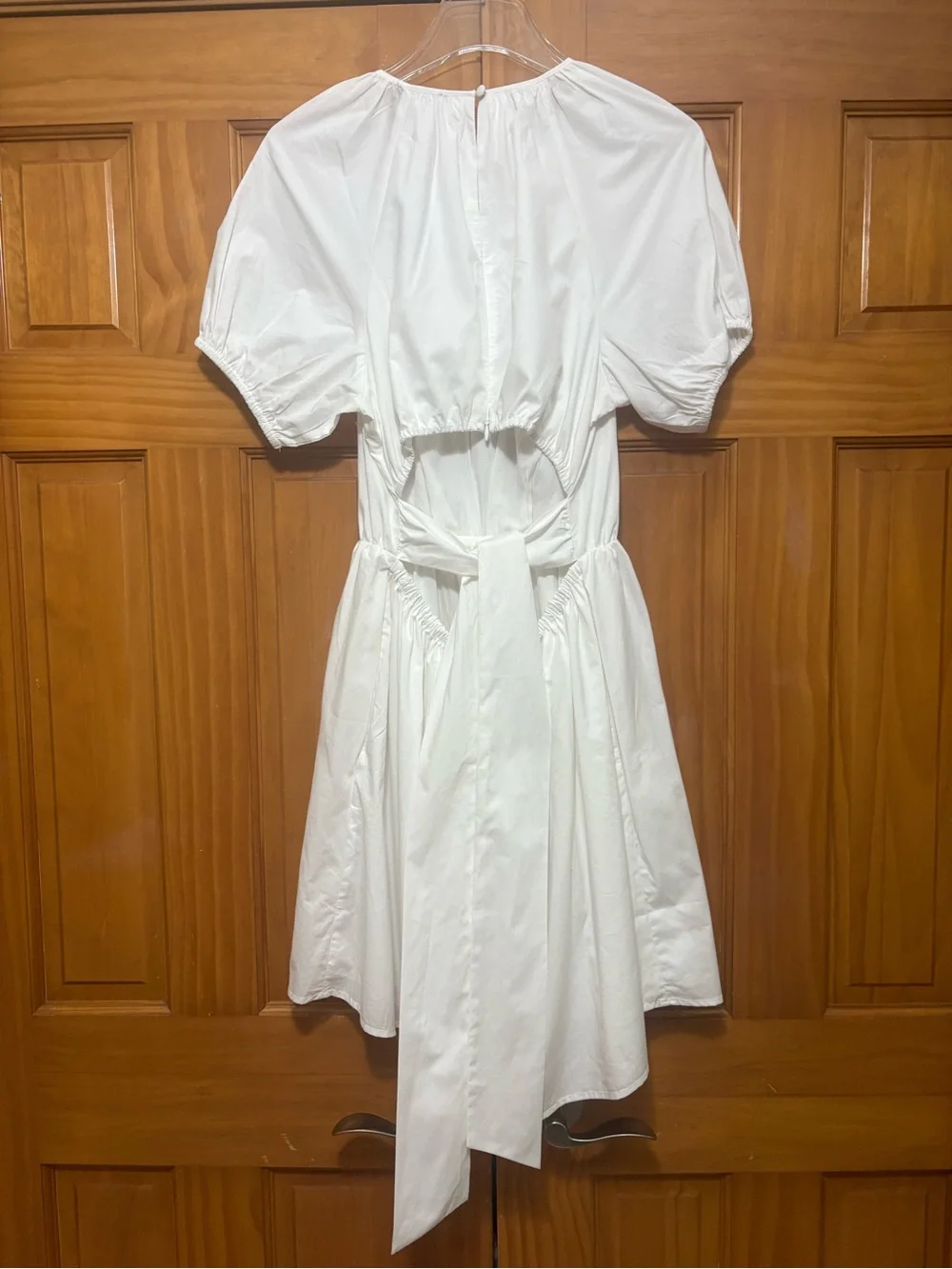 J. Crew White Puff-Sleeve Tie-Back Open Back 100% Cotton Dress Size 6 NWT